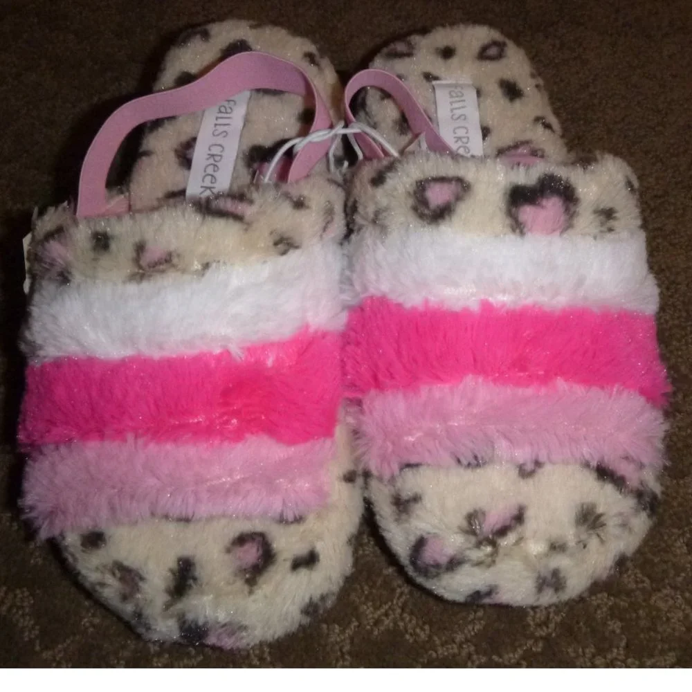 Girls Falls Creek Plush Slide Slippers Cheetah Print-- Size 8/9 12/13 1/2 NWT